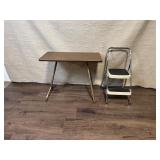 Vintage Folding Card Table and Step Stool Set