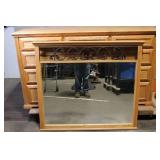 Oak Wood 9-Drawer Dresser with Decorative Mirror