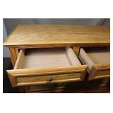 Oak Wood 9-Drawer Dresser with Decorative Mirror