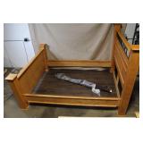 Oak Twin Bed Frame with Decorative Metal Accent