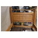 Oak Twin Bed Frame with Decorative Metal Accent