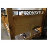 Oak Twin Bed Frame with Decorative Metal Accent