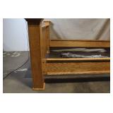 Oak Twin Bed Frame with Decorative Metal Accent