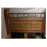Oak Twin Bed Frame with Decorative Metal Accent