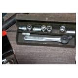 Collection of Vintage and Modern Socket Sets and Hand Tools with Metal Tool Boxes