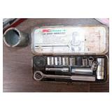 Collection of Vintage and Modern Socket Sets and Hand Tools with Metal Tool Boxes
