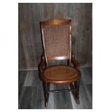 Vintage Wooden Rocking Chair with Woven Cane Seat and Back