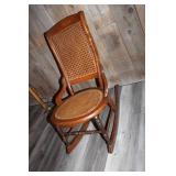 Vintage Wooden Rocking Chair with Woven Cane Seat and Back