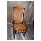Vintage Wooden Rocking Chair with Woven Cane Seat and Back