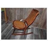 Vintage Wooden Rocking Chair with Woven Cane Seat and Back
