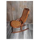 Vintage Wooden Rocking Chair with Woven Cane Seat and Back