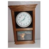 Wooden Wall Clock with Glass Front and Landscape Art Panel by Terry Redlin