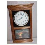 Wooden Wall Clock with Glass Front and Landscape Art Panel by Terry Redlin