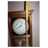 Wooden Wall Clock with Glass Front and Landscape Art Panel by Terry Redlin