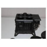 Vintage Cast Iron Toy Queen Stove with Miniature Cookware Set