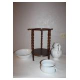 Antique Washstand with Porcelain Pitcher, Bowl, and Chamber Pot Set