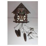 Vintage Black Forest-Style Wooden Cuckoo Clock with Dancing Figures and Pinecone Weights