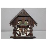 Vintage Black Forest-Style Wooden Cuckoo Clock with Dancing Figures and Pinecone Weights