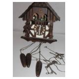 Vintage Black Forest-Style Wooden Cuckoo Clock with Dancing Figures and Pinecone Weights