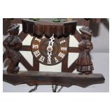 Vintage Black Forest-Style Wooden Cuckoo Clock with Dancing Figures and Pinecone Weights