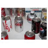 Collection of 22 Vintage Soda and Beer Cans including Coca-Cola, Pepsi, Dr Pepper, Shiner
