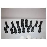 Vintage Black and White Ceramic Chess Pieces Set