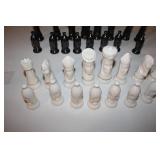 Vintage Black and White Ceramic Chess Pieces Set