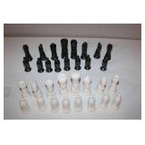 Vintage Black and White Ceramic Chess Pieces Set