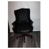 Black Tufted Leather Executive Office Chair with Wood Base