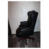 Black Tufted Leather Executive Office Chair with Wood Base