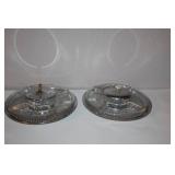 Set of 2 Crystal Divided Serving Trays with Metal Lids and Center Handles