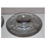 Set of 2 Crystal Divided Serving Trays with Metal Lids and Center Handles