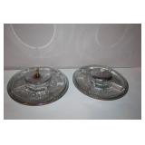 Set of 2 Crystal Divided Serving Trays with Metal Lids and Center Handles