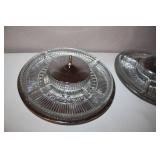 Set of 2 Crystal Divided Serving Trays with Metal Lids and Center Handles