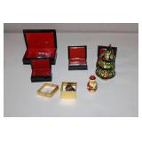 Holiday Trinket Boxes and Decor Set with Christmas Tree and Santa Figurine