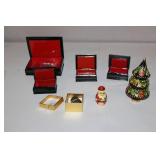 Holiday Trinket Boxes and Decor Set with Christmas Tree and Santa Figurine