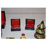 Holiday Trinket Boxes and Decor Set with Christmas Tree and Santa Figurine