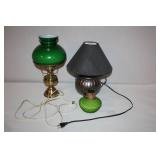 Pair of Table Lamps with Green Glass and Metal Bases