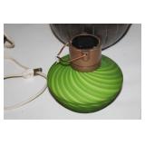Pair of Table Lamps with Green Glass and Metal Bases