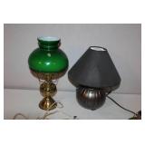 Pair of Table Lamps with Green Glass and Metal Bases