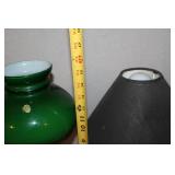 Pair of Table Lamps with Green Glass and Metal Bases
