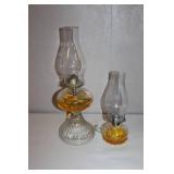 Pair of Vintage Glass Oil Lamps with Chimneys