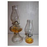 Pair of Vintage Glass Oil Lamps with Chimneys