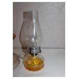 Pair of Vintage Glass Oil Lamps with Chimneys