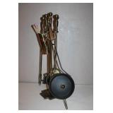 Brass Fireplace Tool Set with Stand, Matches, and Bed Warmer