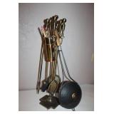 Brass Fireplace Tool Set with Stand, Matches, and Bed Warmer