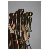Brass Fireplace Tool Set with Stand, Matches, and Bed Warmer