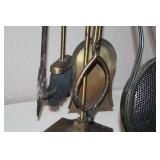 Brass Fireplace Tool Set with Stand, Matches, and Bed Warmer