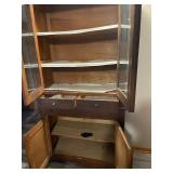 Antique Wooden China Cabinet Hutch with Glass Doors and Drawers