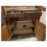 Antique Wooden China Cabinet Hutch with Glass Doors and Drawers